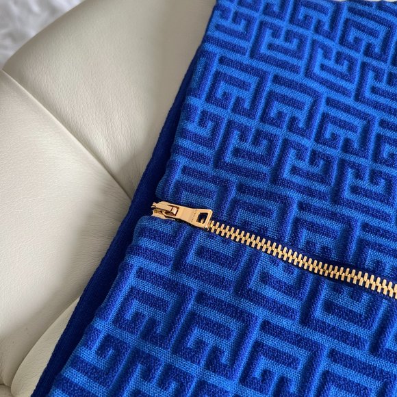 BALMAIN Monogram Jacquard Wool Blend Skirt In Blue - Size 36 - Picture 5 of 7